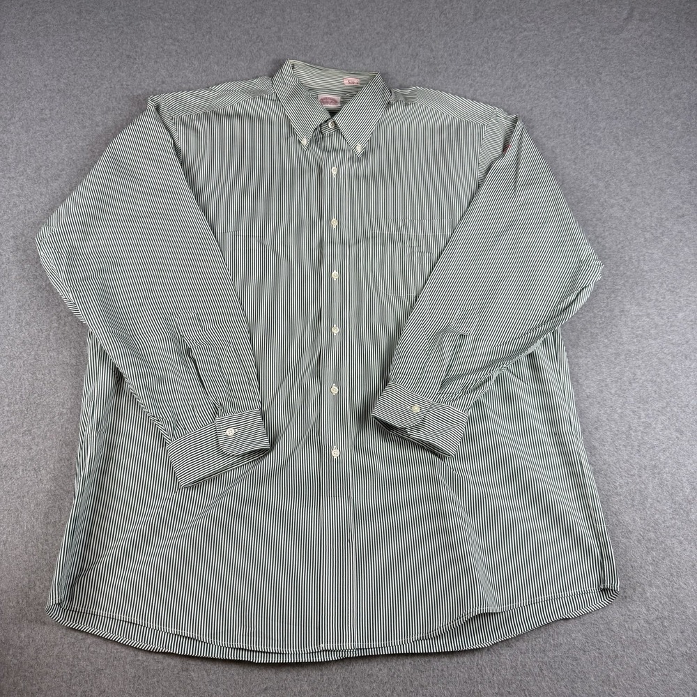 Vintage Brooks Brothers Green Pencil Stripe Oxford Button Down Shirt XL 17-34